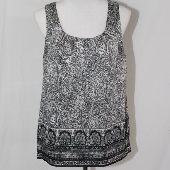 Paisley Tank Top Polyester Dana Buchman Womens Medium Top Black White EUC - Picture 1 of 10